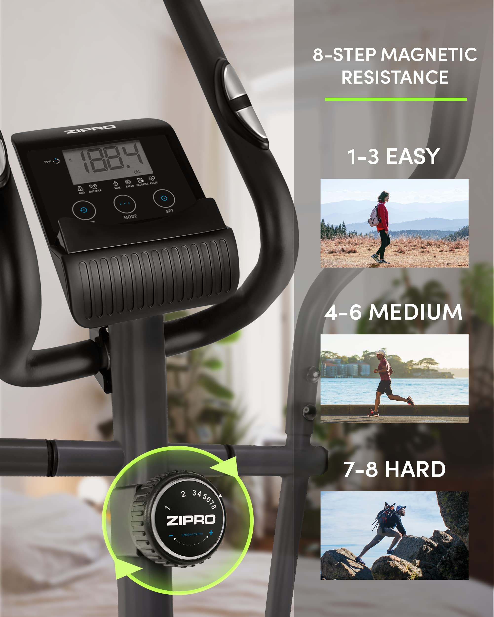 Zipro Erwachsene Magnetischer Crosstrainer Shox bis 120kg, Schwarz, One Size, einheitsgröße
