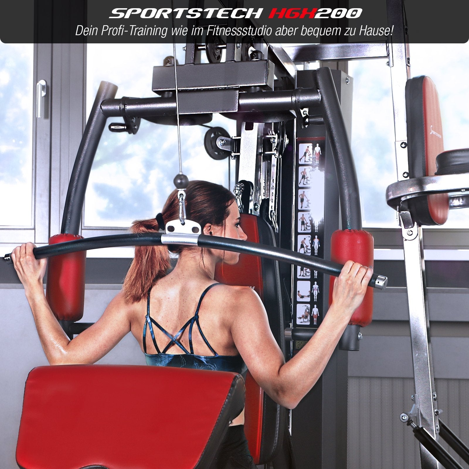 Kraftstation HGX150/HGX200, bis 80 kg, deutsche Qualitätsmarke, Multifunktions-Homegym mit Stepper, Powertower & Beinpresse, Heim-Fitnessstation