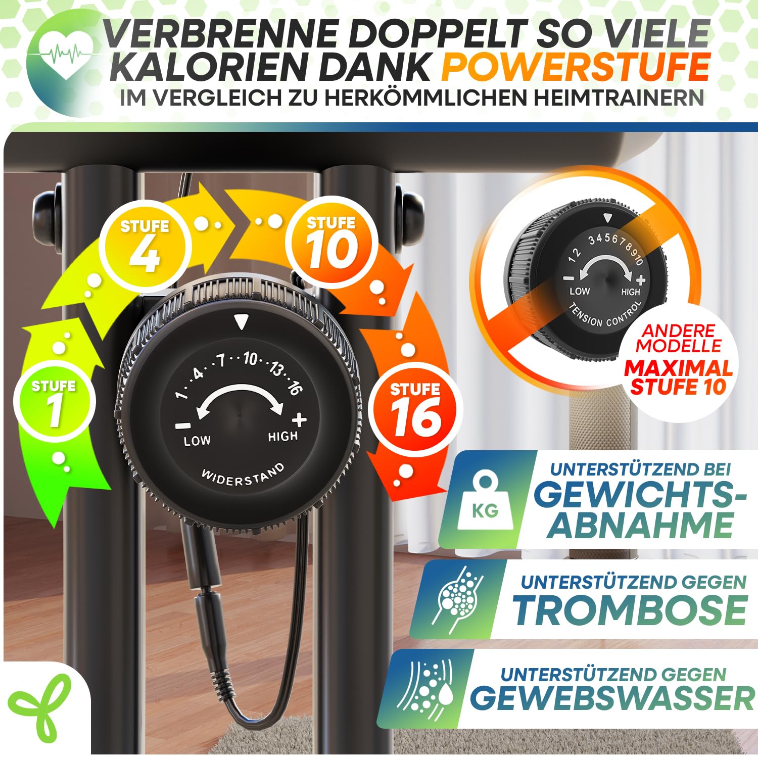 Neu Tretmann Hometrainer klappbar Set, RelaxFoam Sitz, bis 150kg, extra bequem & leise, Ergometer Heimtrainer Fahrrad für Senioren & Zuhause Fitness