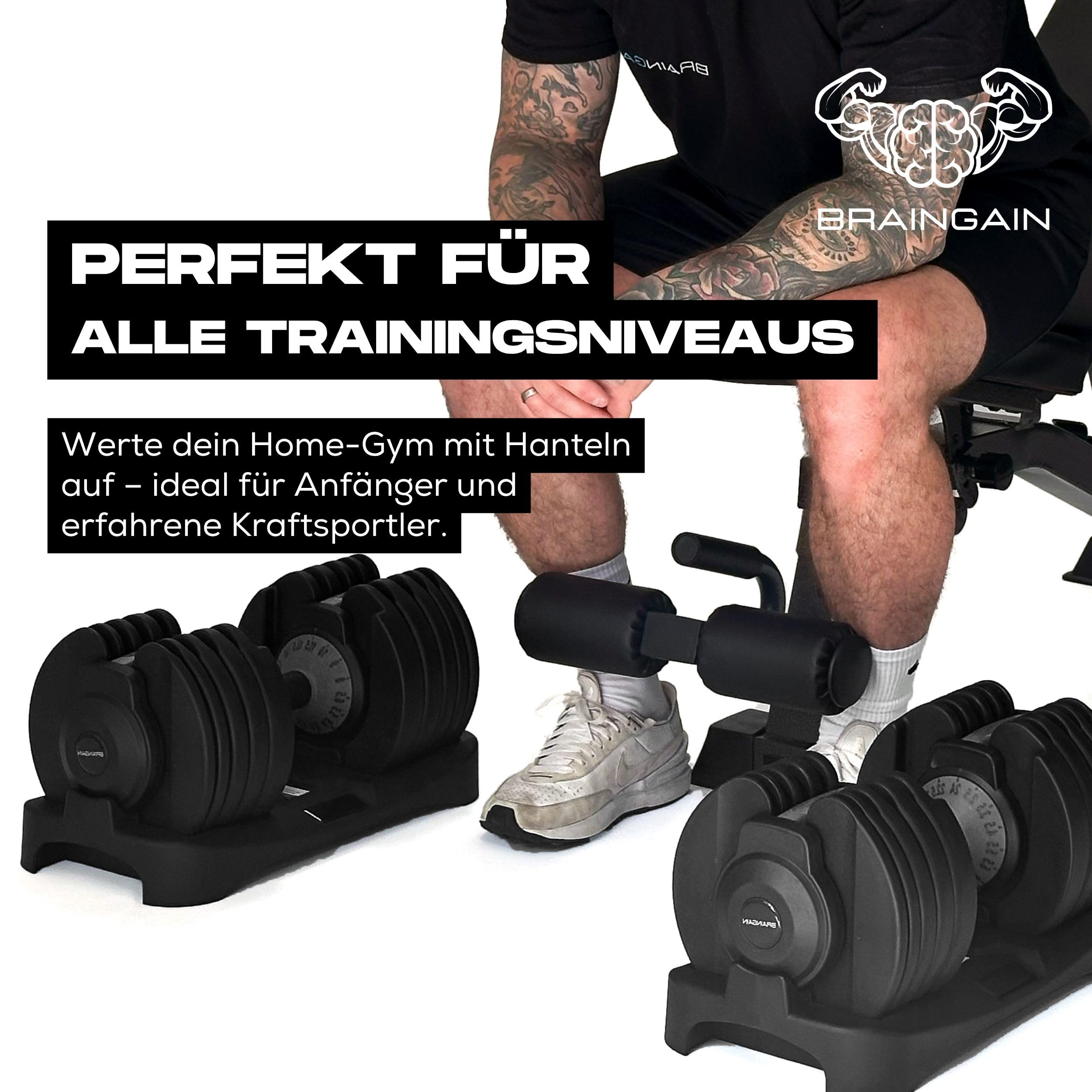 BRAINGAIN Hantelset, verstellbar 15-in-1 & 17-in-1, 24 kg & 40 kg Optionen, platzsparend, Smart Click-Technologie, langlebig für Heimfitness