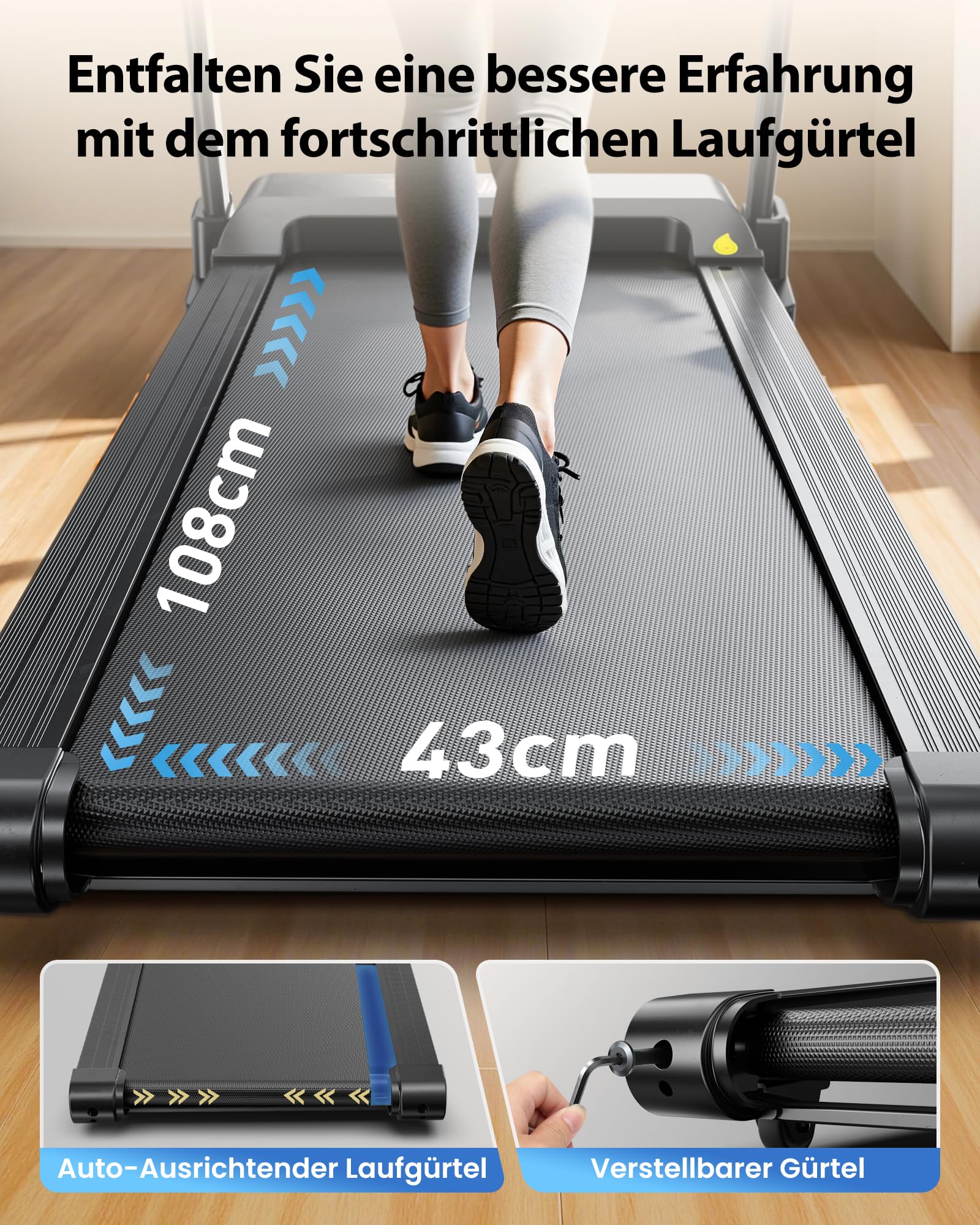 Laufband klappbar für Zuhause, 1–14 km/h, 3 PS, 15 % automatische Steigung, LED-Anzeige, 12 Programme, bis 136 kg, Walking Pad