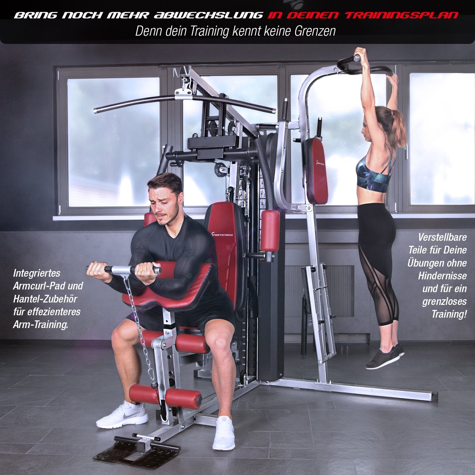 Kraftstation HGX150/HGX200, bis 80 kg, deutsche Qualitätsmarke, Multifunktions-Homegym mit Stepper, Powertower & Beinpresse, Heim-Fitnessstation