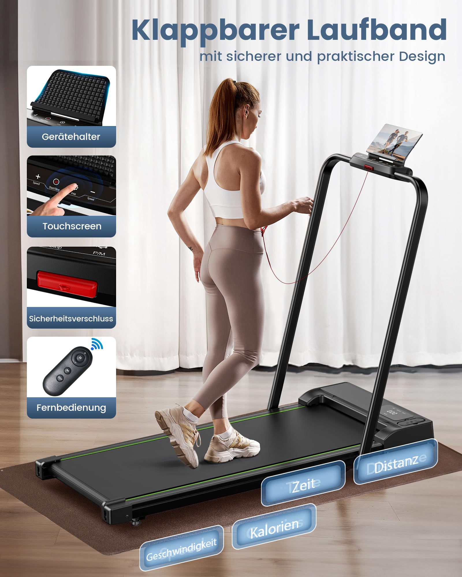 Laufband für Zuhause Klappbar, 2 in 1 Klappbar Laufband, 2,5 PS Laufband Schreibtisch mit Armlehnen, 1-10km/h Walking Pad Klappbar mit LED-Anzeige