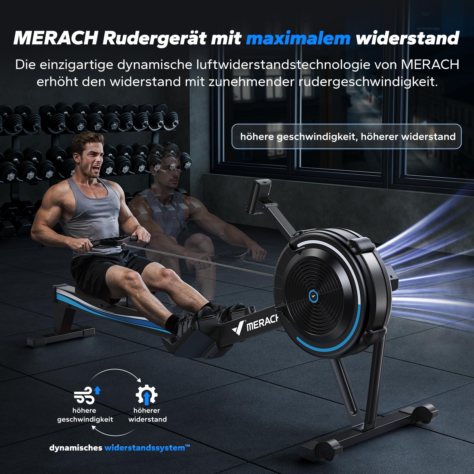 MERACH Rudergerät Luftwiderstand für Zuhause - 10 Stufen einstellbar, exklusive APP, professionelles Indoor-Rudergerät, ergonomischer Sitz