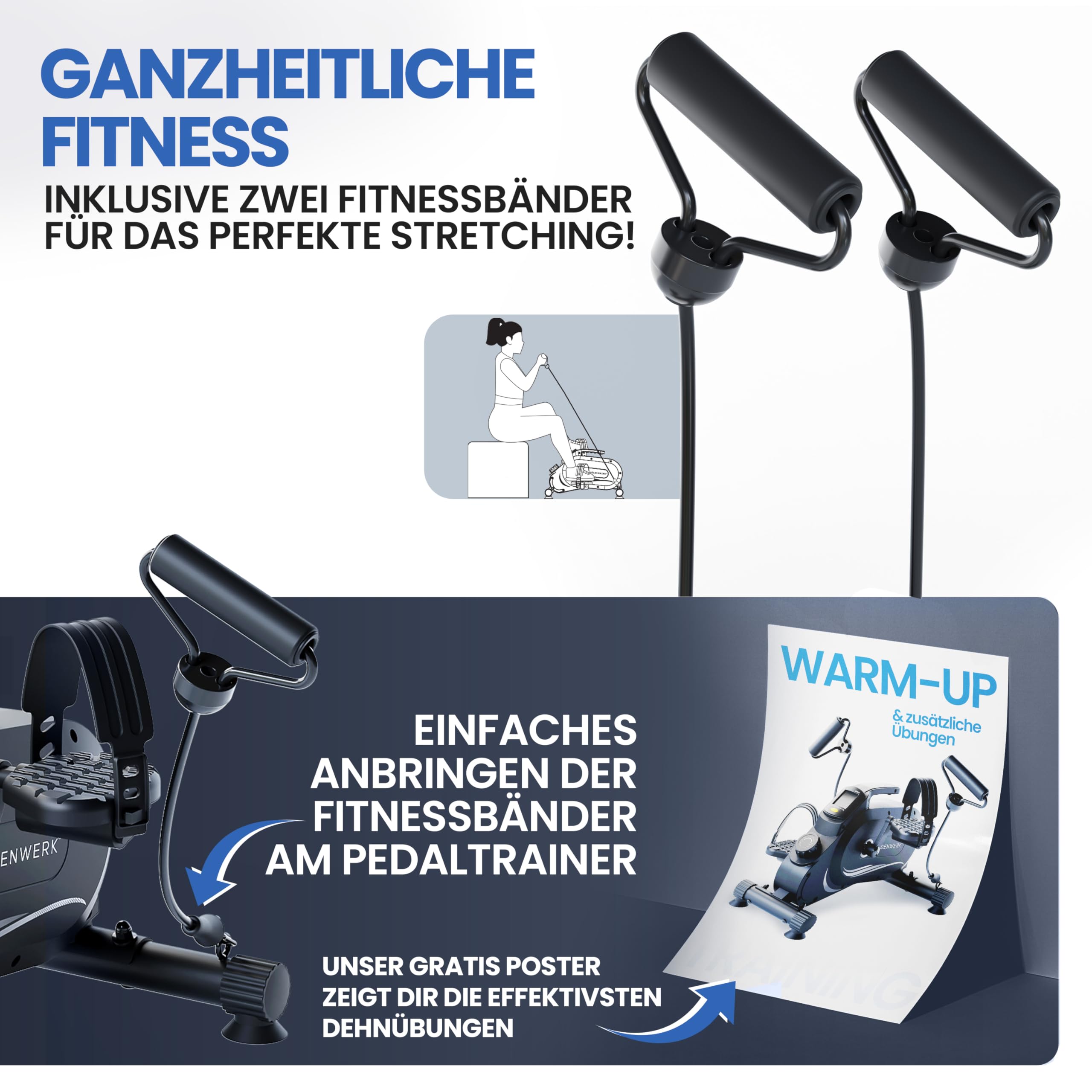 HELDENWERK Pedaltrainer PRO Set, TÜV/GS geprüft, extra leise & gelenkschonend, mit Befestigungsband, Arm- & Beintrainer für Senioren & Zuhause
