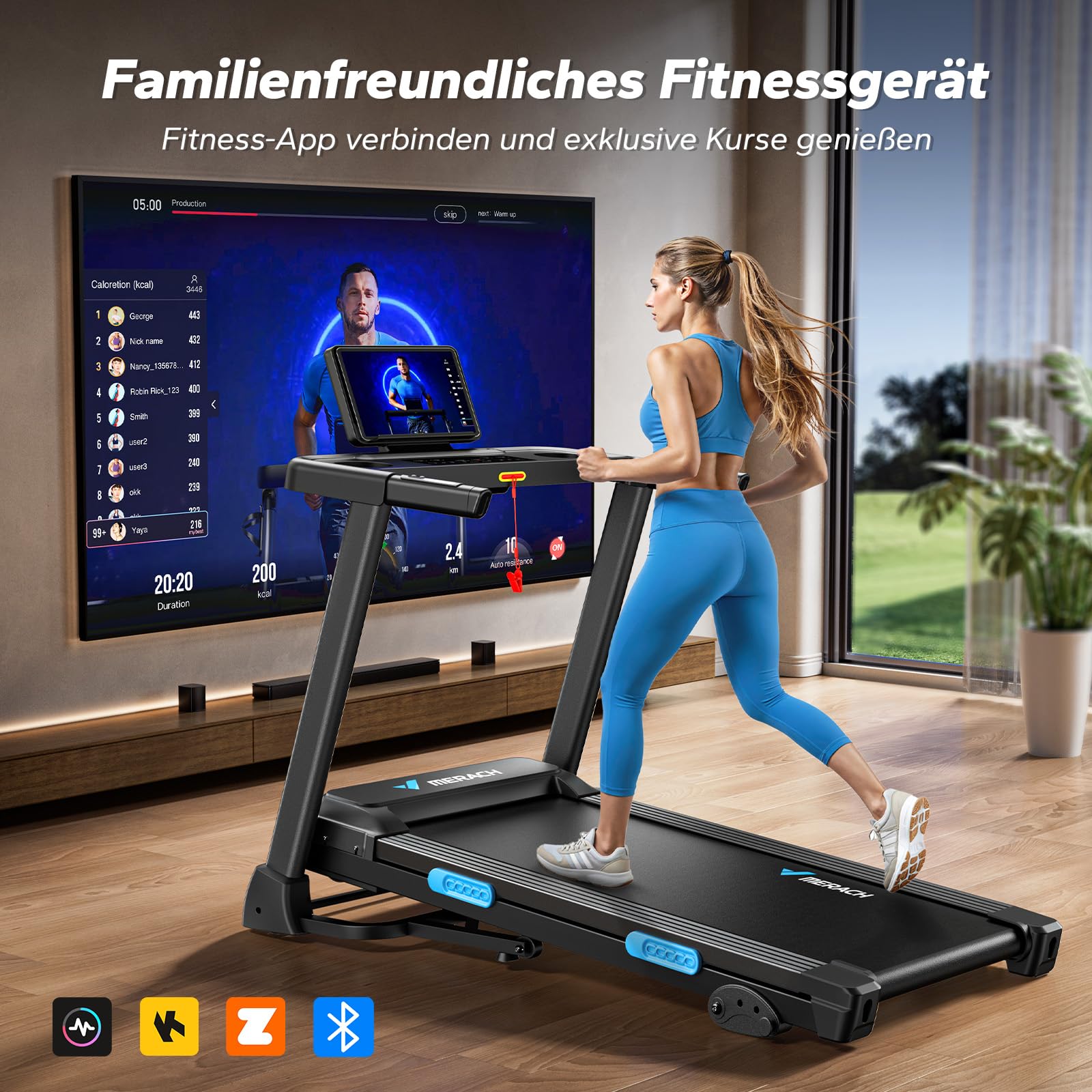 MERACH Laufband klappbar für Zuhause, 2,5 PS, 0,8–12 km/h, 6 % Steigung, LED-Display, Tablet-Halter, App-kompatibel, Walking Pad für Büro/Zuhause