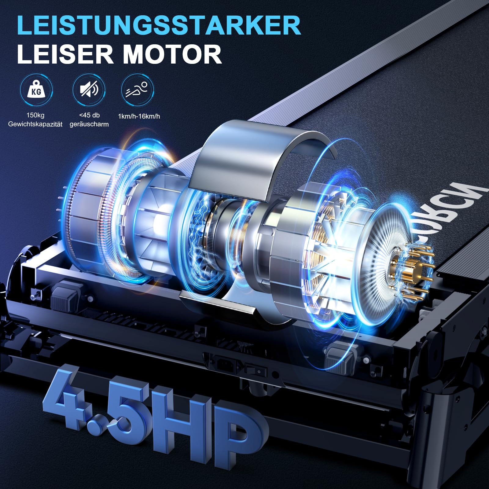 Decorcn Laufband für Zuhause - 4,5 PS, bis 16 km/h, klappbar mit großer Lauffläche, 20 Neigungsstufen, LCD-Display & Bluetooth, bis 150kg