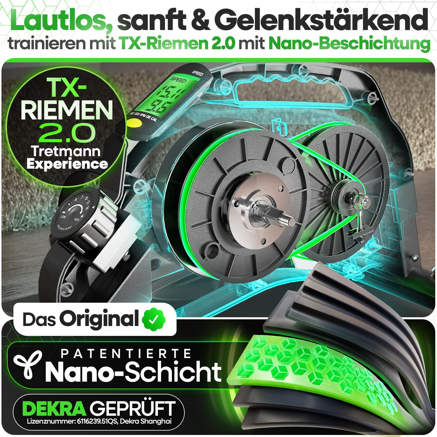 Tretmann Pedaltrainer Pro Set, extra leise & gelenkschonend, mit Anti-Rutsch-Matte & Befestigungsband, DEKRA geprüft