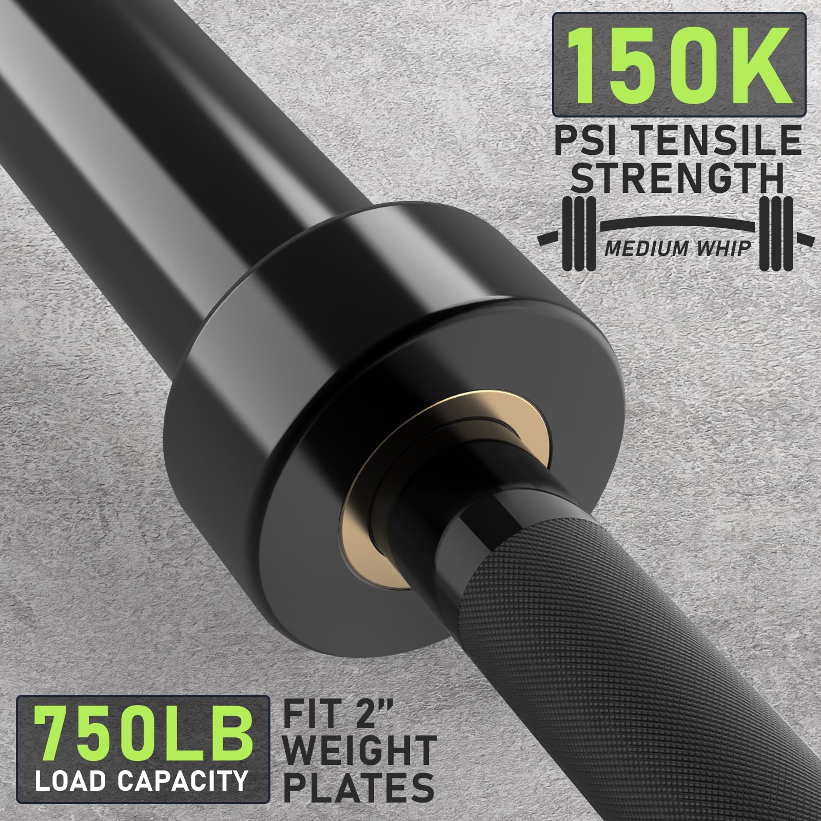 PhysKcal Olympia Langhantelstange 50 mm, 20 kg, 220 cm, Profi Allrounder für Weightlifting & Powerlifting, komplett schwarz E-Coat