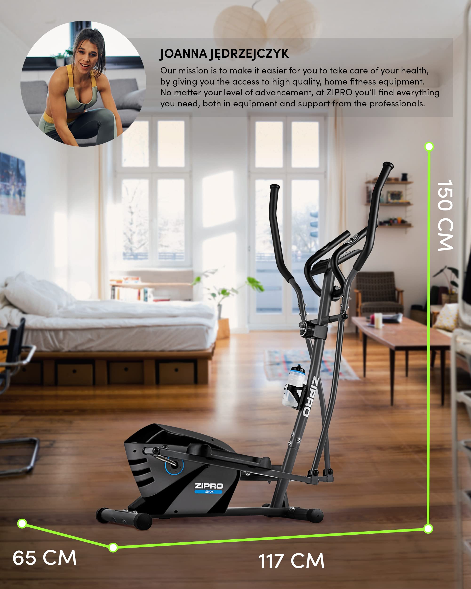 Zipro Erwachsene Magnetischer Crosstrainer Shox bis 120kg, Schwarz, One Size, einheitsgröße