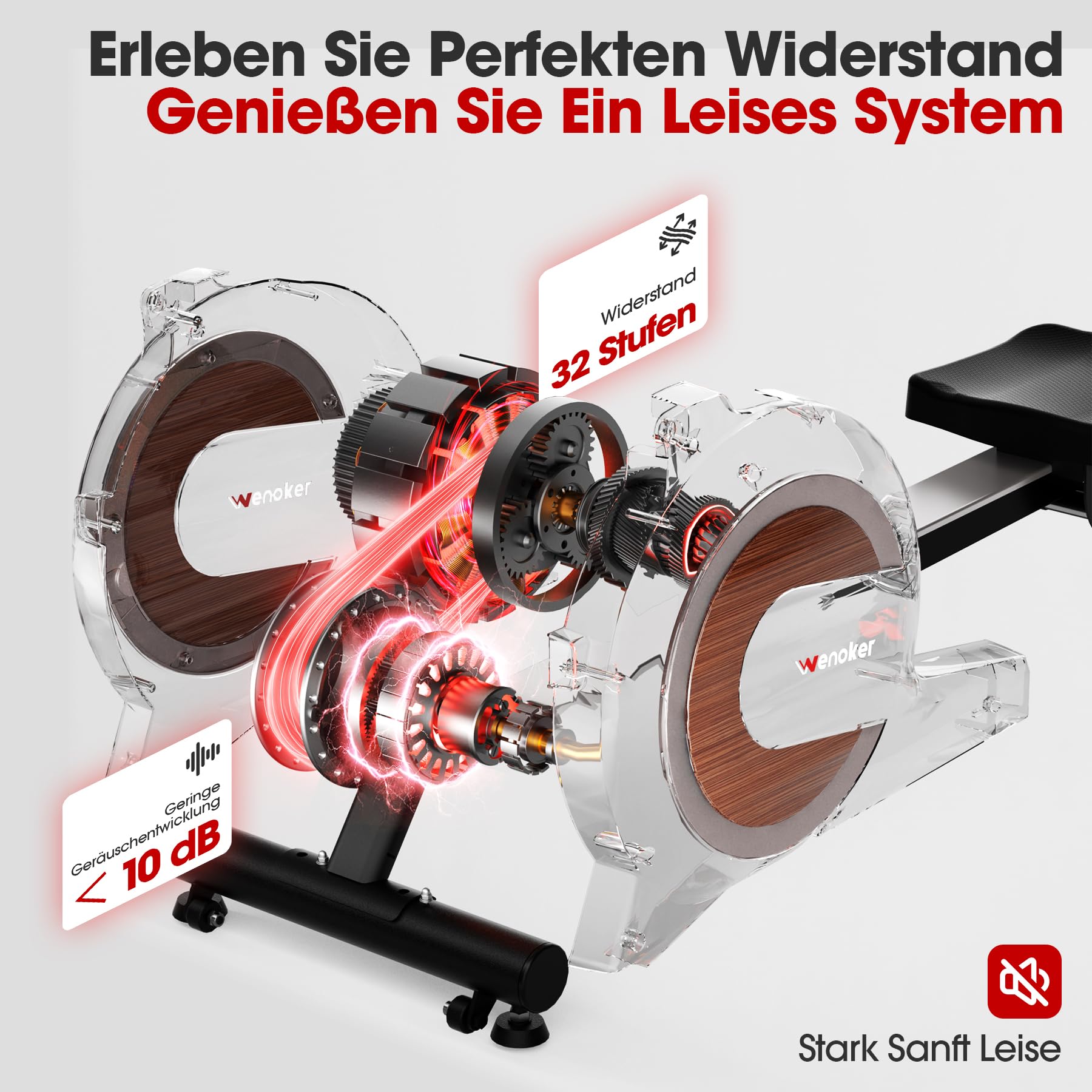 Wenoker Rudergerät für Zuhause, magnetisch mit 32 Stufen, APP & LCD-Display, leise, bis 160 kg, vertikal verstaubar