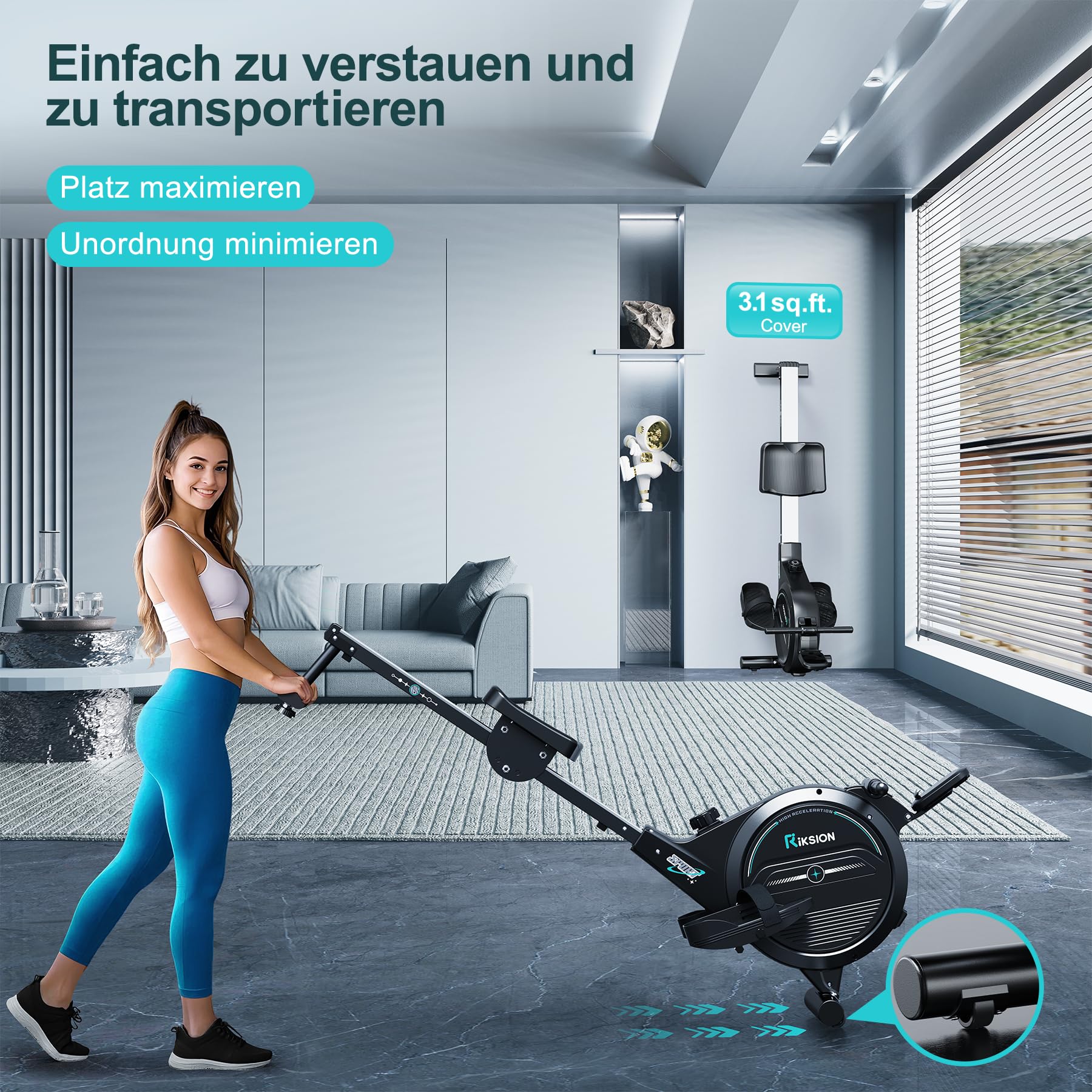 Riksion Rudergerät für Zuhause, magnetisch mit LCD-Display, 16 Widerstandsstufen, bis 160 kg belastbar, platzsparend vertikal verstaubar