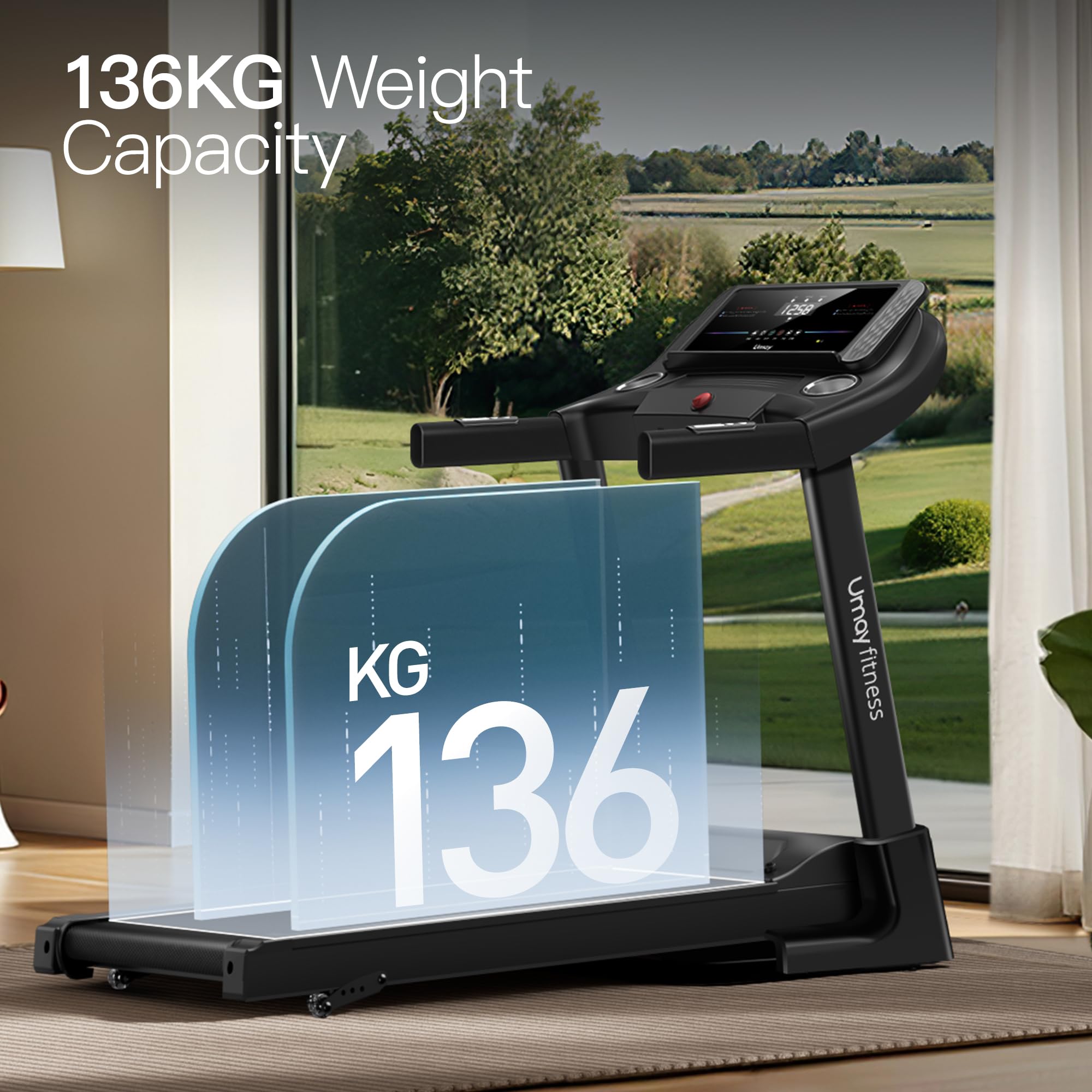 UMAY Laufband klappbar, bis 14 km/h, 3.0 PS Motor, 3 Steigungsstufen, 12 Trainingsprogramme, bis 136 kg, Treadmill für Zuhause