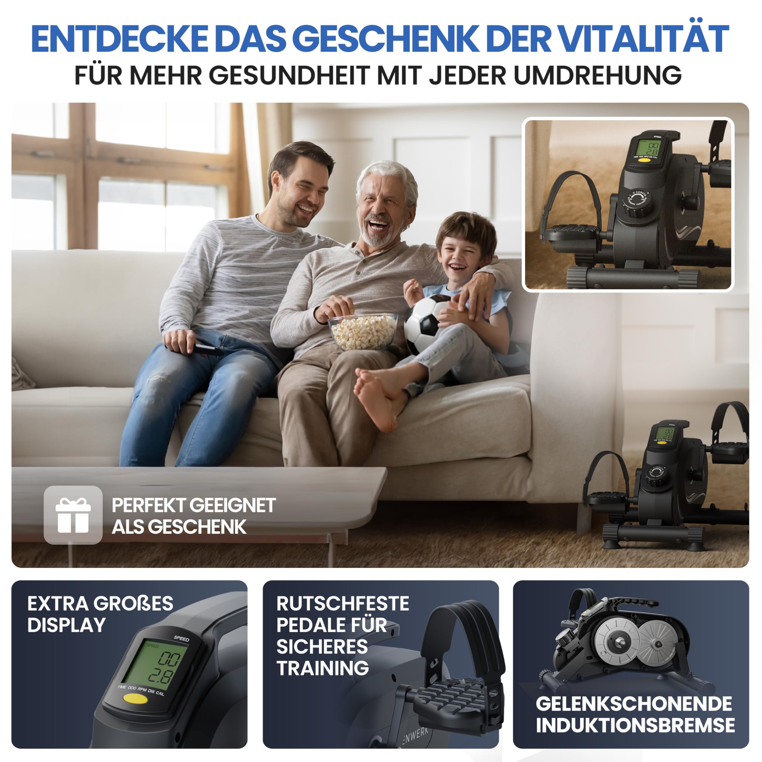 HELDENWERK Pedaltrainer PRO Set, TÜV/GS geprüft, extra leise & gelenkschonend, mit Befestigungsband, Arm- & Beintrainer für Senioren & Zuhause