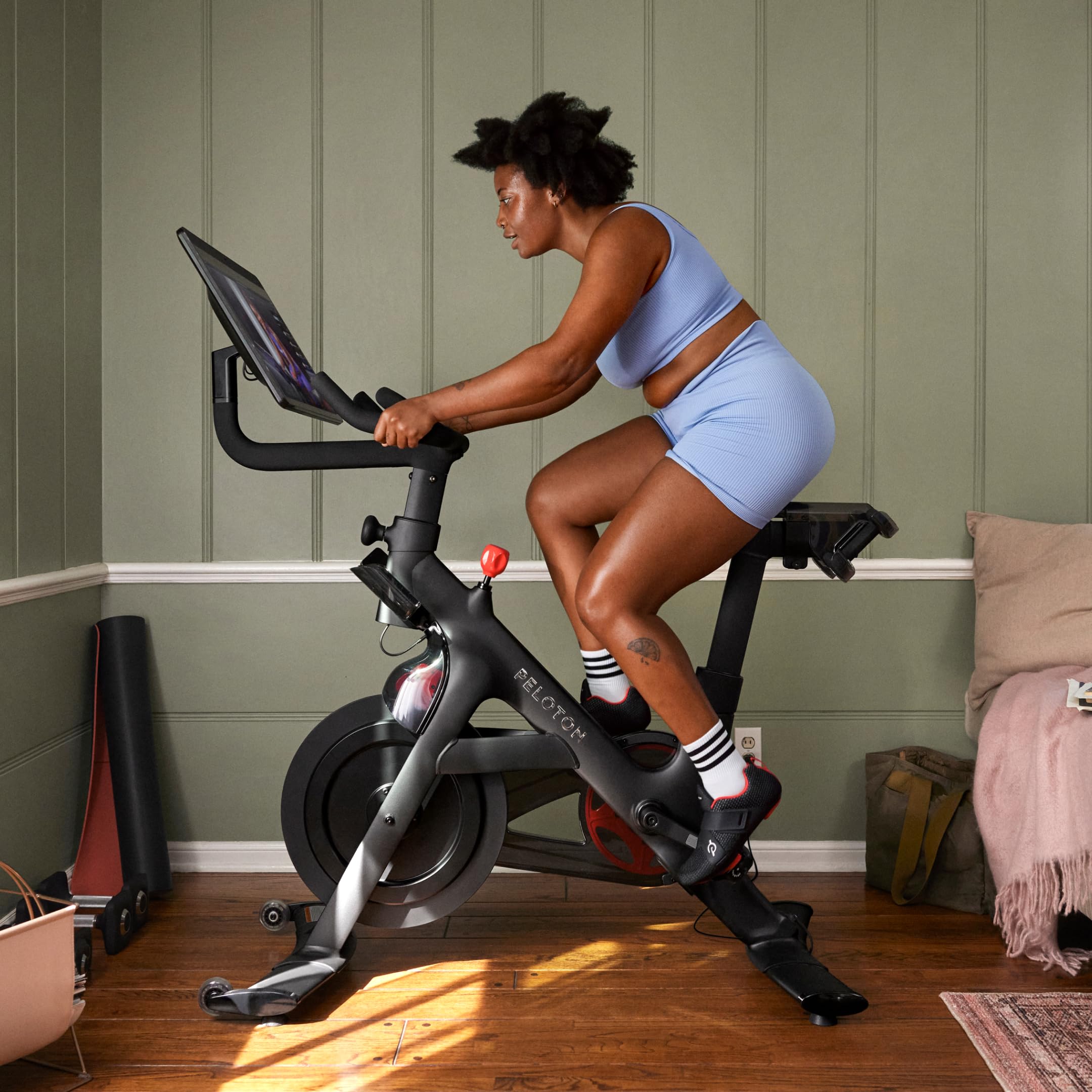 Peloton Bike+ | Indoor Stationary Exercise Bike with 24” HD, Anti-Reflective Rotating Touchscreen, Black