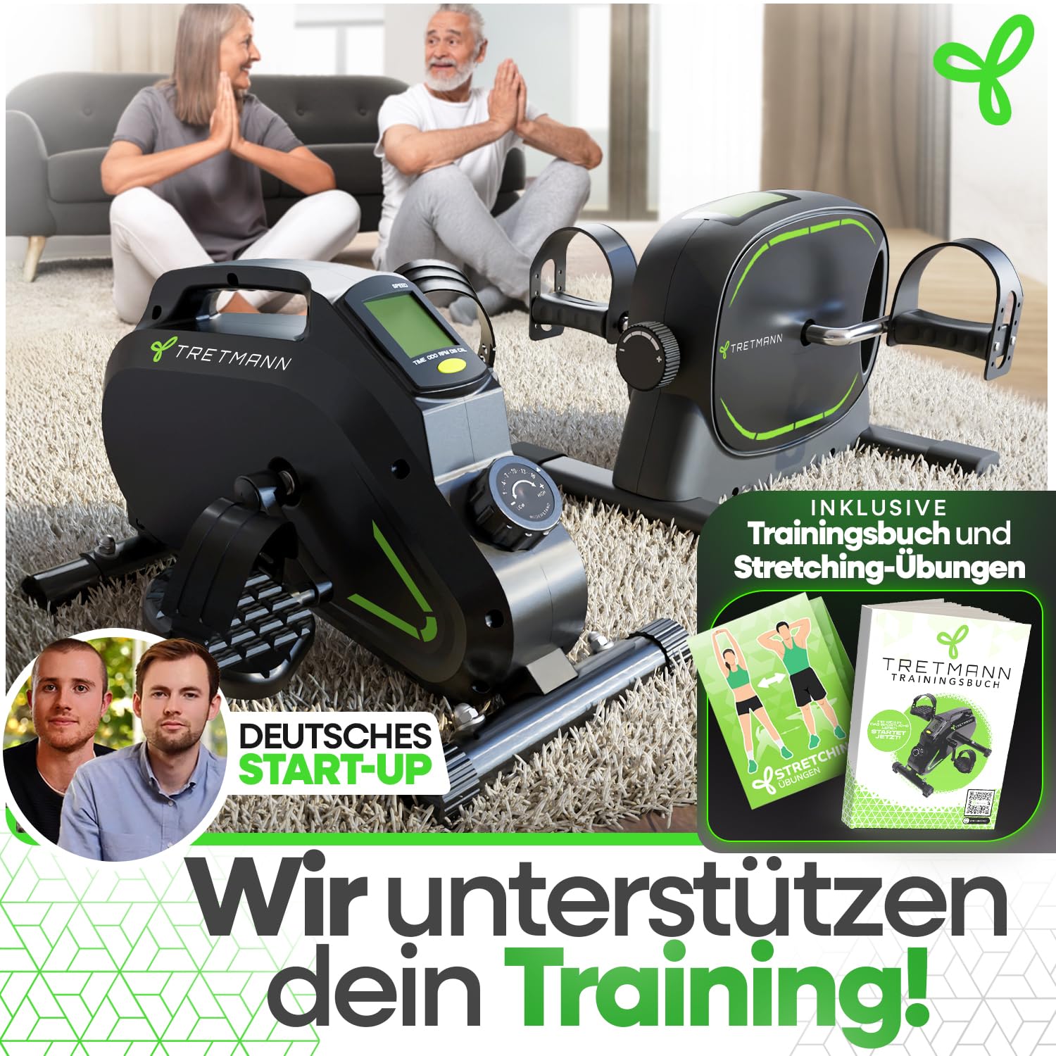 Tretmann Pedaltrainer Pro Set, extra leise & gelenkschonend, mit Anti-Rutsch-Matte & Befestigungsband, DEKRA geprüft