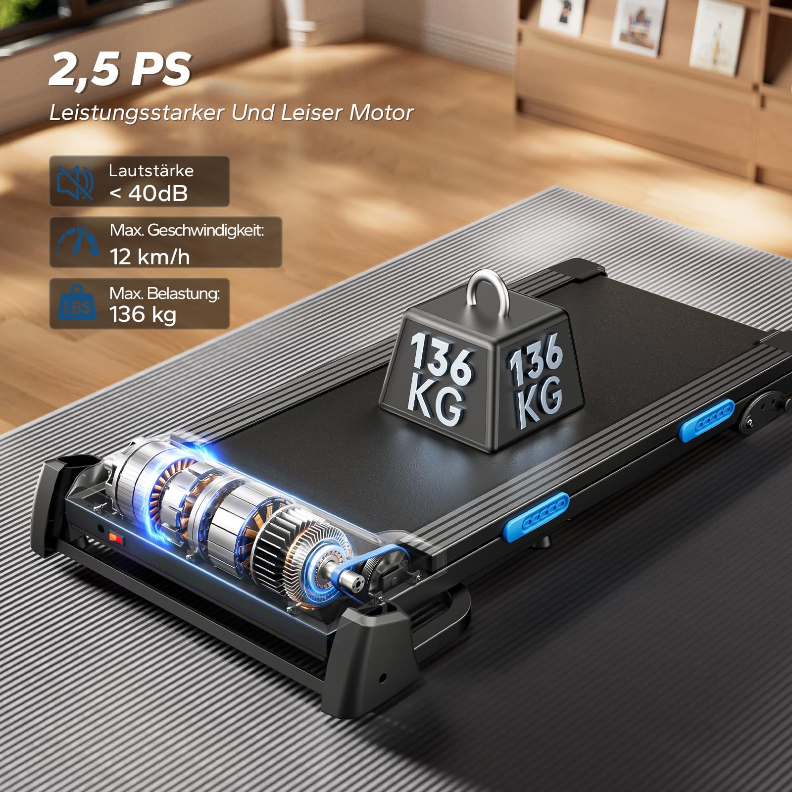 MERACH Laufband klappbar für Zuhause, 2,5 PS, 0,8–12 km/h, 6 % Steigung, LED-Display, Tablet-Halter, App-kompatibel, Walking Pad für Büro/Zuhause