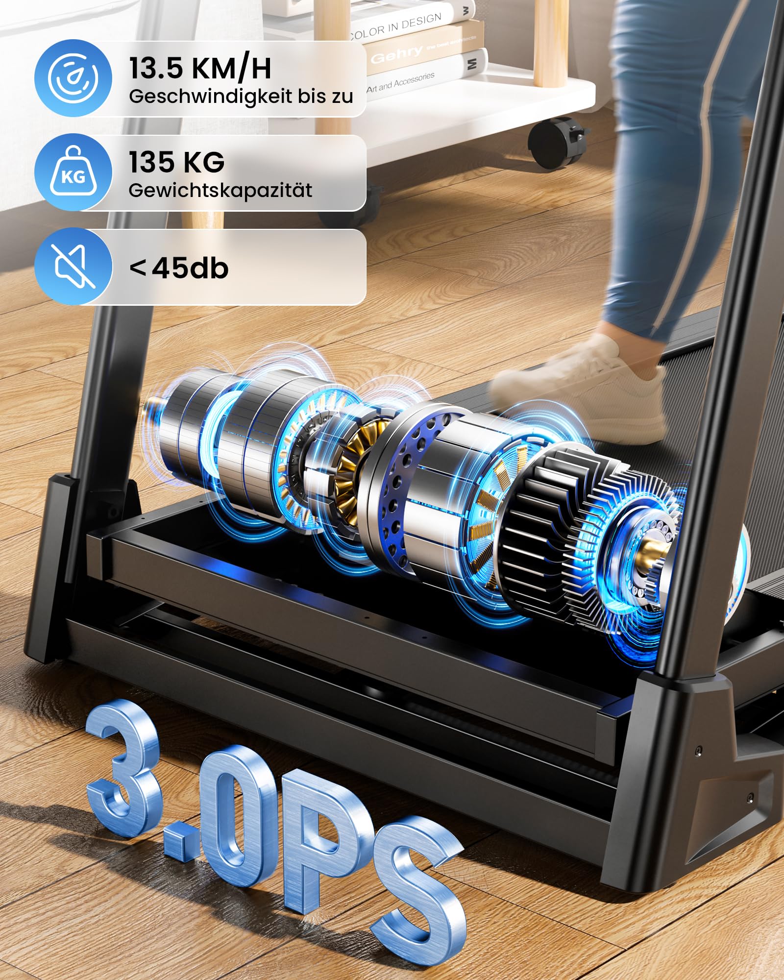 Laufband klappbar für Zuhause, 1–14 km/h, 3 PS, 15 % automatische Steigung, LED-Anzeige, 12 Programme, bis 136 kg, Walking Pad