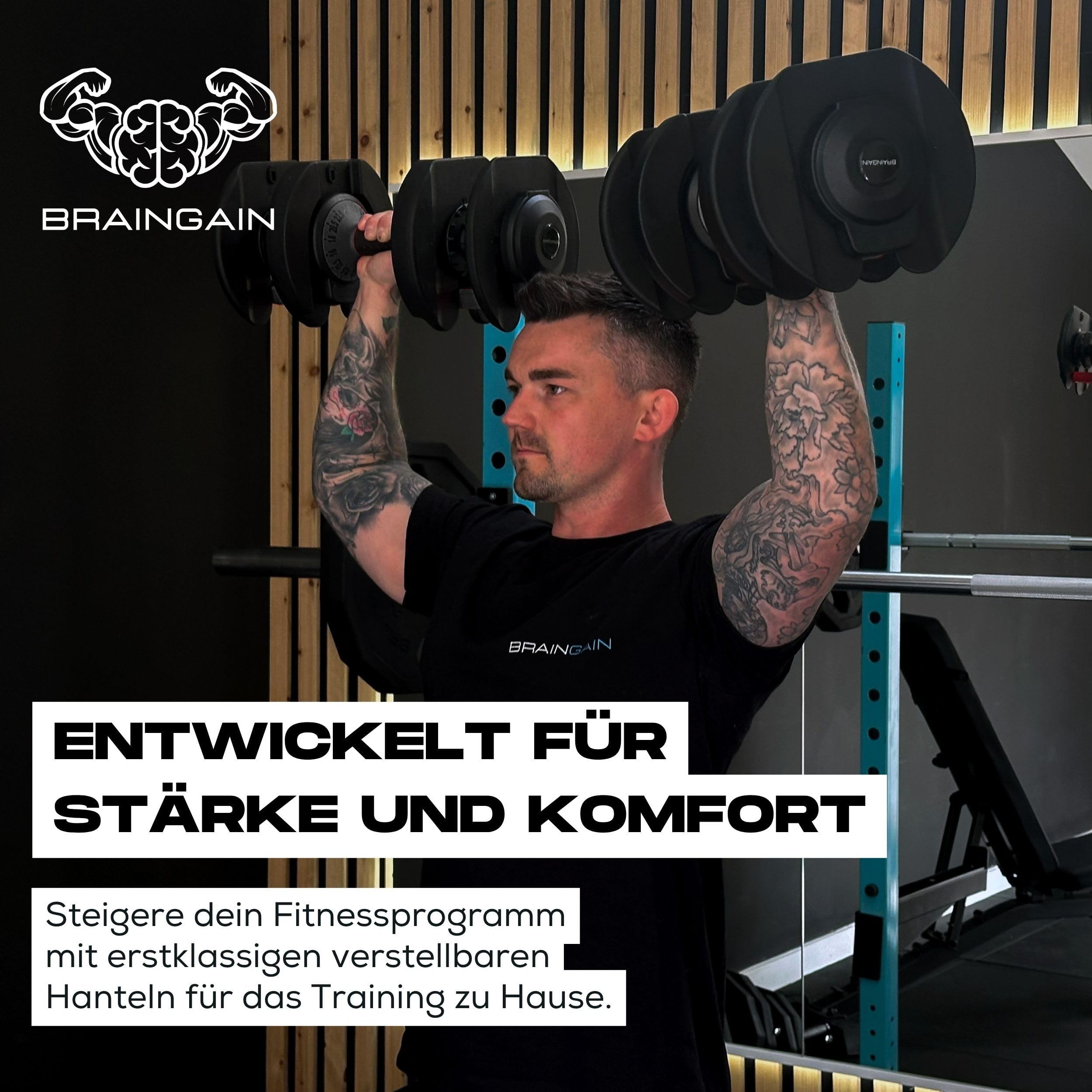 BRAINGAIN Hantelset, verstellbar 15-in-1 & 17-in-1, 24 kg & 40 kg Optionen, platzsparend, Smart Click-Technologie, langlebig für Heimfitness