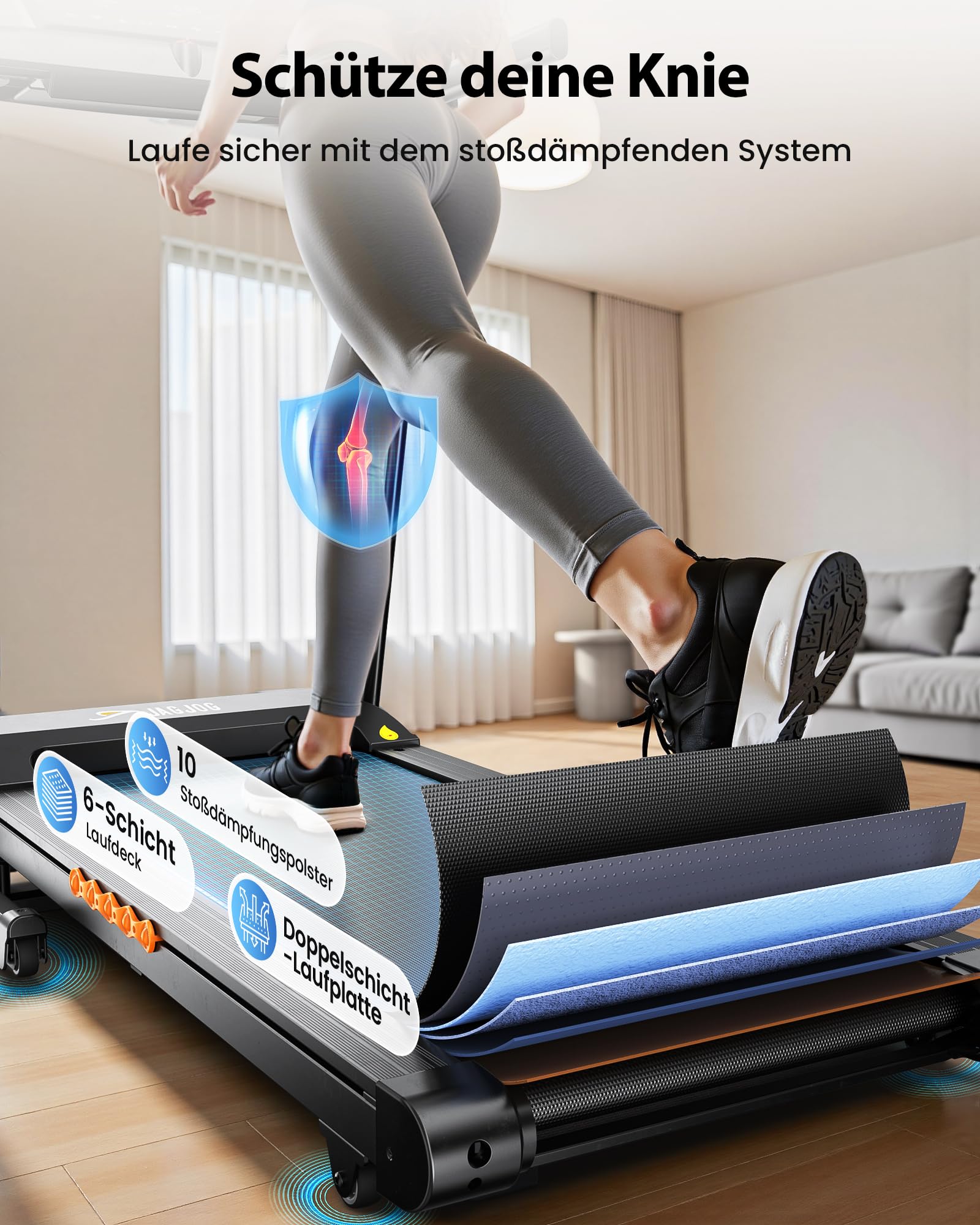 Laufband klappbar für Zuhause, 1–14 km/h, 3 PS, 15 % automatische Steigung, LED-Anzeige, 12 Programme, bis 136 kg, Walking Pad