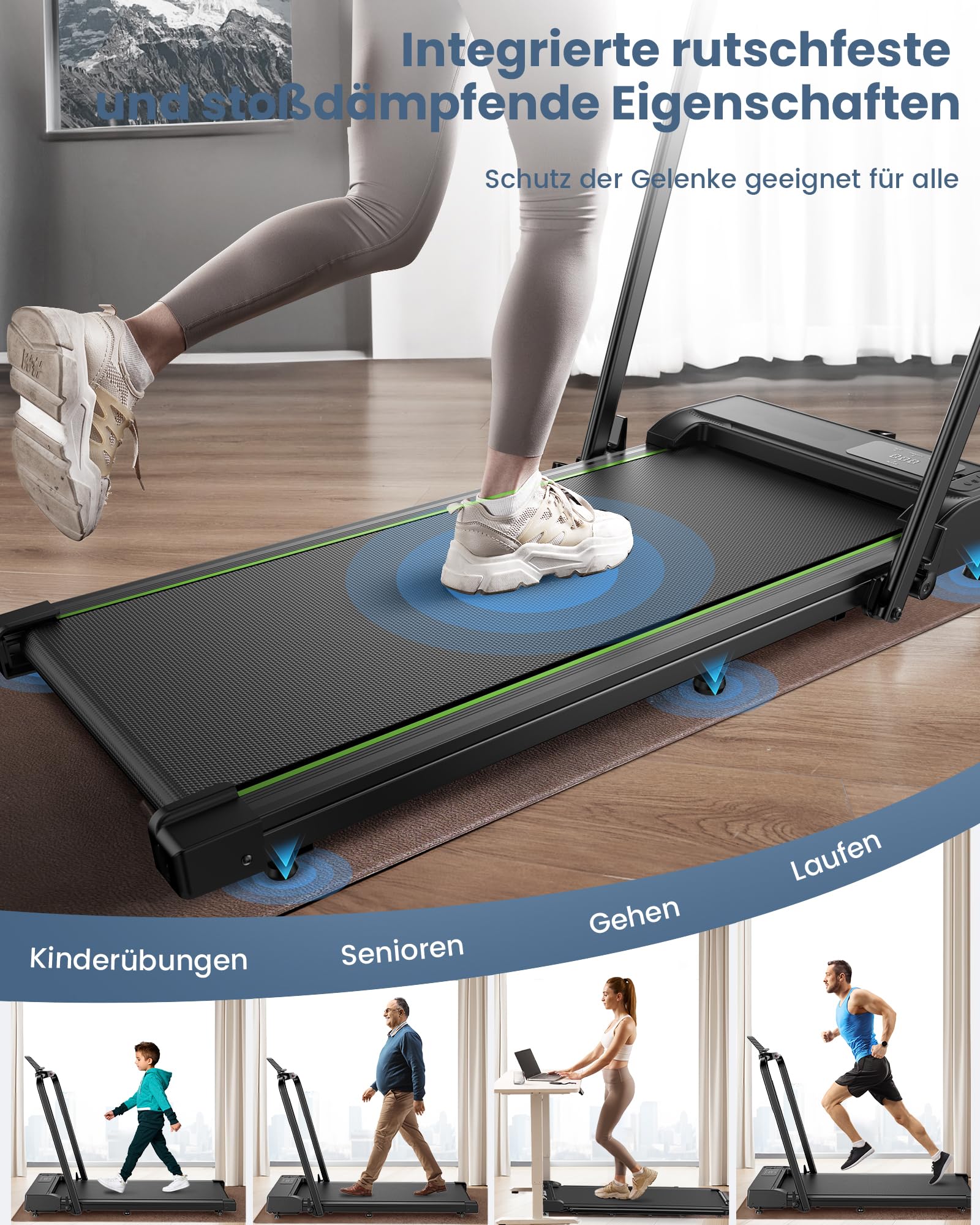 Laufband für Zuhause Klappbar, 2 in 1 Klappbar Laufband, 2,5 PS Laufband Schreibtisch mit Armlehnen, 1-10km/h Walking Pad Klappbar mit LED-Anzeige