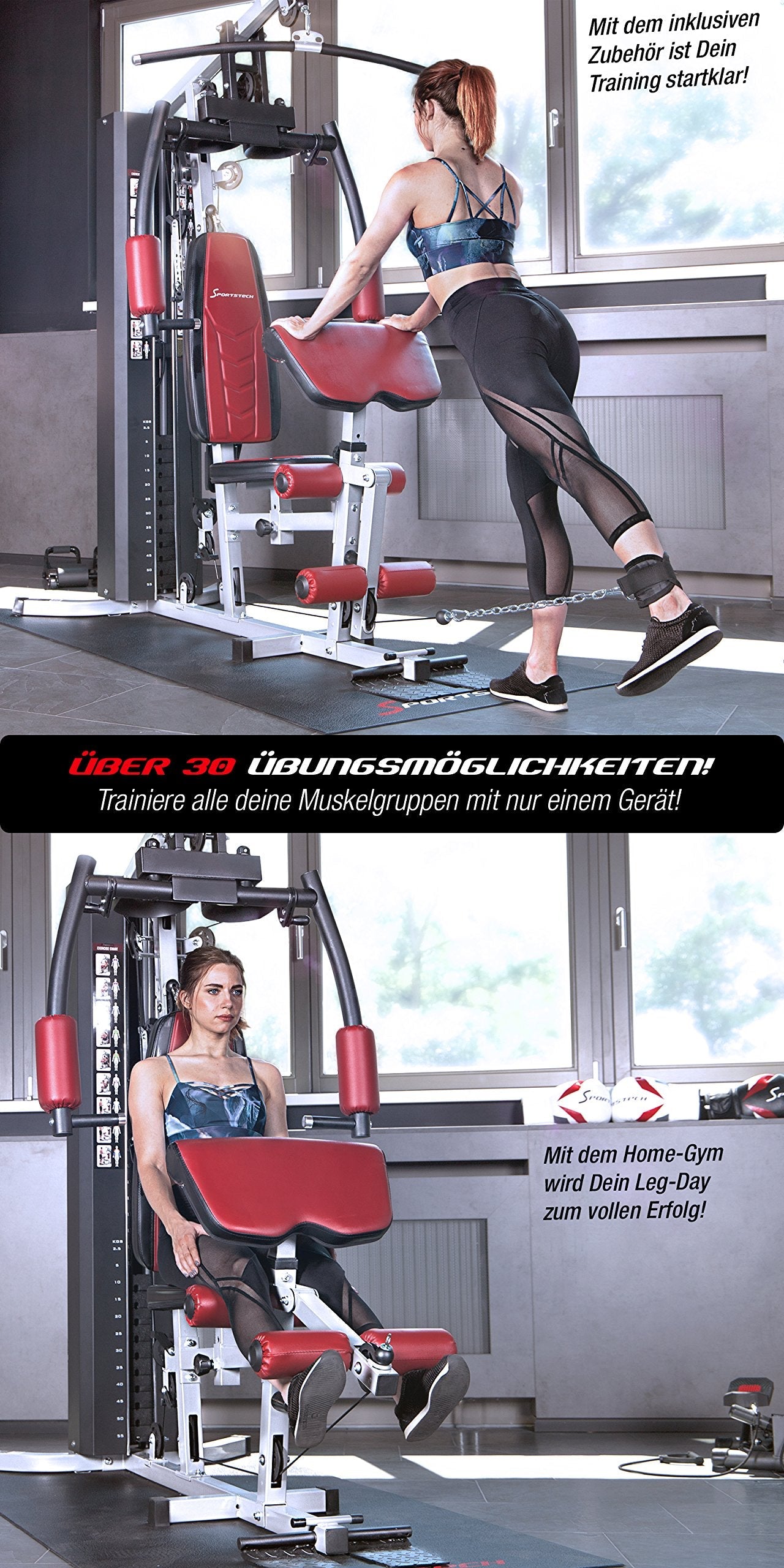 Kraftstation HGX100–HGX300, bis 80 kg, deutsche Qualitätsmarke, Multifunktions-Homegym mit Stepper, Powertower & Beinpresse, Heim-Fitnessstation